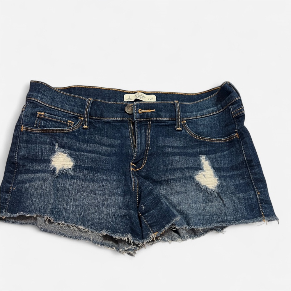 Abercrombie & Fitch Dark Blue Distressed Jean Shorts